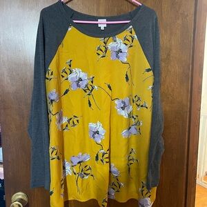 Kaileigh Yellow and Gray Floral Long Sleeve Top